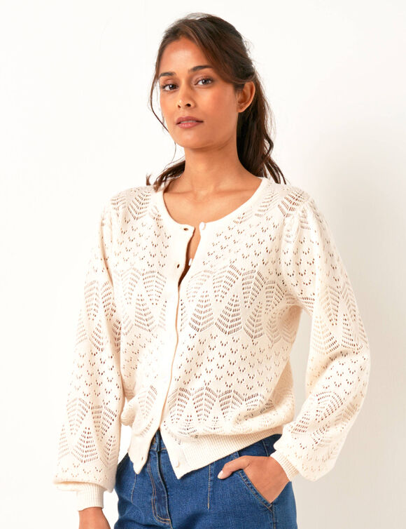 Gilet boutonné, maille pointelle (écru) Gilet boutonné, maille pointelle (écru)